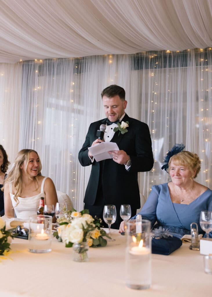 Groom giving his wedding toast at Villa Antiche Mura