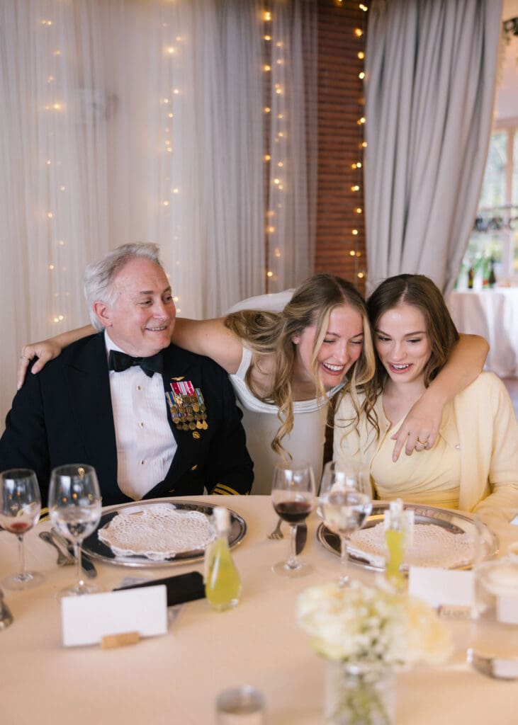 Bride with her maiden of honor and father of the bride at Villa Antiche Mura